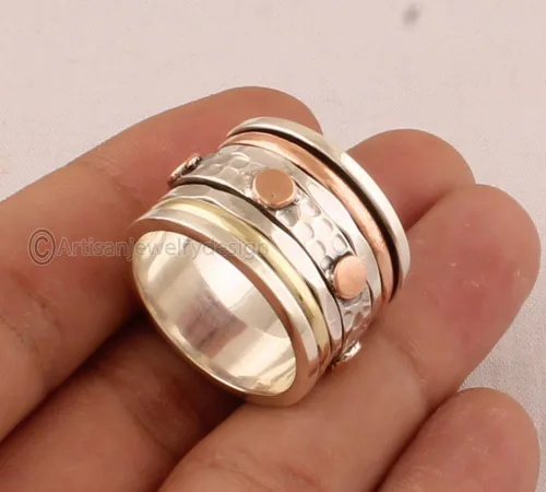 Vista 3 de Spinner Silver Ring, Statement Silver Ring, Minimalist Silver Ring, 925 Silver Ring, Fidget Spinner Ring, Yoga Spinner Ring, Wide Band Rings