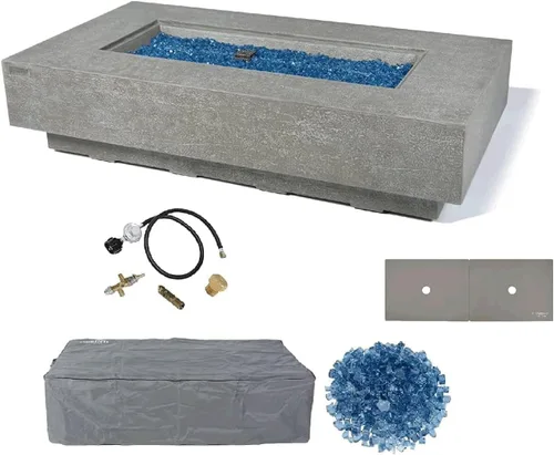 Vista 25 de Elementi+ Mesa de Fuego de Gas Colorado de Hormigón Fundido de 56" Rectangular, Hoguera al Aire Libre con Ignición Electrónica Incluye Cubierta