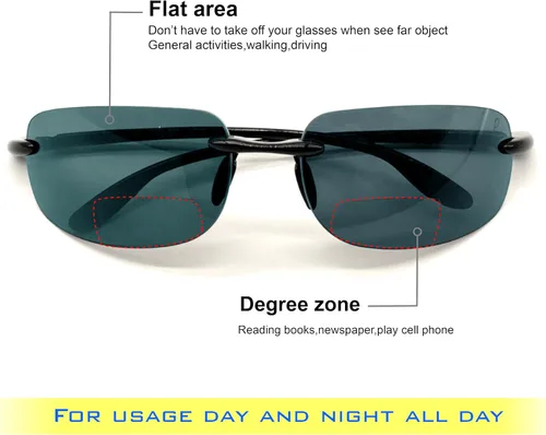 Vista 2 de XII WY - Gafas de sol bifocales unisex sin montura con lentes polarizadas UV400 protección deportiva para hombres y mujeres
