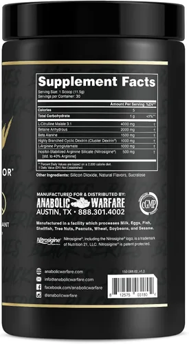 Vista 2 de Anabolic Warfare Pump-N-Grow - Suplemento de bomba muscular sin cafeína antes del entrenamiento con L-citrulina, L-arginina, beta-alanina