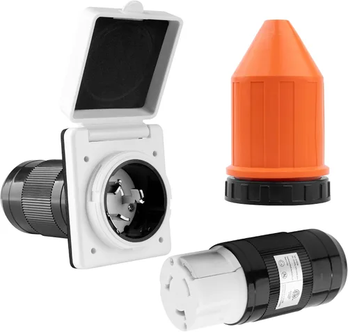 Vista 14 de Cable de alimentación de 30 AMP RV con tapa de bloqueo de arranque, conector de bloqueo giratorio hembra NEMA L5-30R de 125 V con cubierta naranja