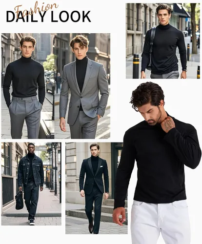 Vista 2 de Camiseta de manga larga para hombre, ajustada, ligera, con cuello de tortuga