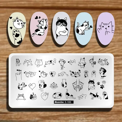 Vista 8 de Placas de sello de uñas de dinosaurios alienígenas, placa de estampación de uñas de estrella, luna, unicornio, gato, caballo, animales de dibujos