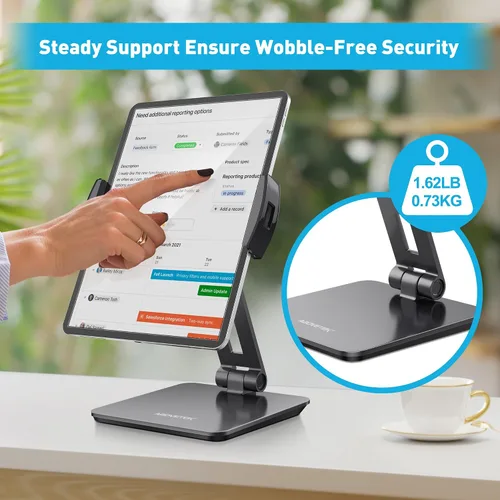 Vista 6 de AboveTEK Quiosco de negocios soporte de aluminio para tablet iPad, soporte giratorio de 360° para tableta y teléfono para cualquier tableta de 4 a