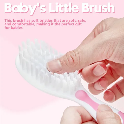 Vista 3 de Juego de cepillo y peine para el pelo del bebé, cepillos para el pelo del bebé recién nacido, regalo perfecto para recién nacidos (rosa)