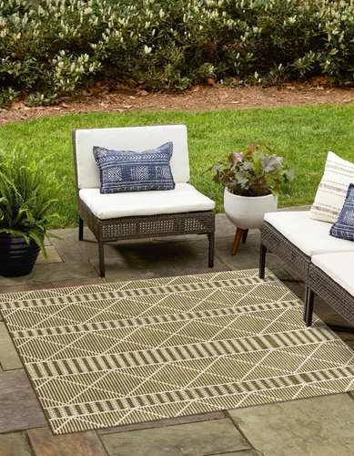 Vista 21 de Unique Loom Outdoor Trellis Collection - Alfombra de área - Dalyan (2 x 3 pies 1 pulgada, rectangular, azul/marfil)