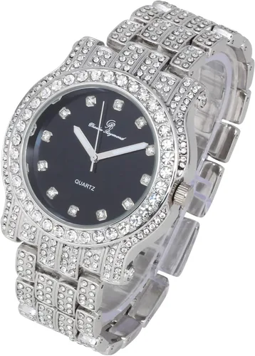 Vista 31 de Charles Raymond Bling-ed Out Ultimate Hip Hop Royalty Reloj para hombre con número romano de fácil lectura o indicadores de tiempo de diamantes