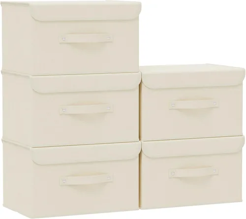 Vista 12 de Cajas de almacenamiento, contenedores de almacenamiento plegables con tapas, cestas de almacenamiento de tela de algodón y lino con asa
