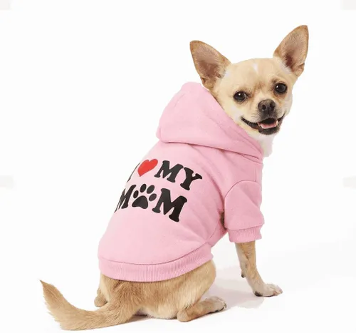 Vista 7 de Camiseta para mascotas con texto en inglés "I Love My Mom", para perros pequeños, XS, azul