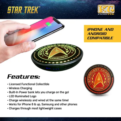 Vista 2 de Cargador Inalámbrico Iluminado Star Trek con Paquete de Batería de Respaldo Integrado para Carga Alámbrica y Sin Alambres – Cargador de Teléfono