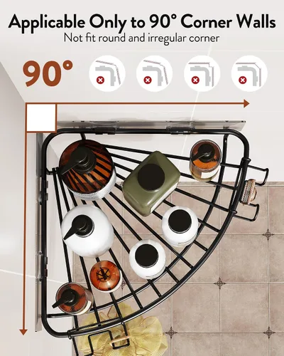 Vista 3 de Orimade Organizador esquinero de ducha de acero inoxidable con ganchos montado en la pared, estante de baño, organizador de almacenamiento, Negro