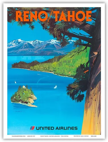 Vista 9 de Reno Nevada - Lake Tahoe California - United Airlines - Vintage Airline Travel Poster by Tom Hoyne c.1970s - Master Art Print (Unframed) 6in x 9in