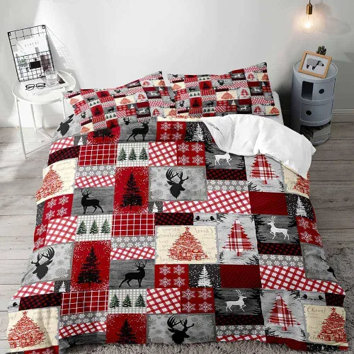 Vista 19 de LUVIVIHOME 2 piezas de funda de edredón de Navidad, juego de ropa de cama individual, ropa de cama rústica de cabaña, colcha de Navidad y Día