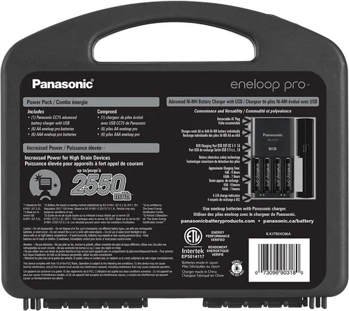 Vista 3 de Panasonic K-KJ75KHC66A Eneloop pro - Baterías recargables de alta capacidad 6AA, 6AAA y Panasonic BK-4HCCA4BA pro AAA de alta capacidad Ni-MH