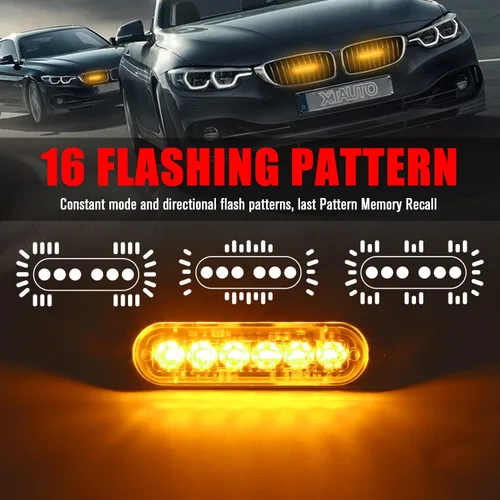 Vista 2 de Luz estroboscópica de advertencia para coche o camión (6 LEDS, ámbar/ámbar, 4 unidades)