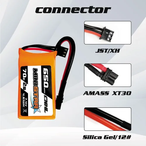 Vista 2 de CNHL Batería Lipo de 650mAh 7.4v 2s 70C con enchufe XT30 para 120 tamaño FPV Torrent 110 Inductrix FPV Racing Drone como EMAX Tinyhawk 2 Tiny Whoop