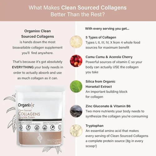 Vista 5 de Organixx - Polvo de péptidos de colágeno con vitamina C, tipos I, II, III, V, X de colágeno hidrolizado, para la salud del cabello, uñas, piel