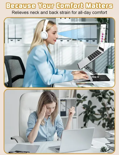 Vista 6 de Soporte ajustable para computadora de escritorio, base giratoria de 360°, elevador de aluminio para laptop, soporte ergonómico para oficina, hogar