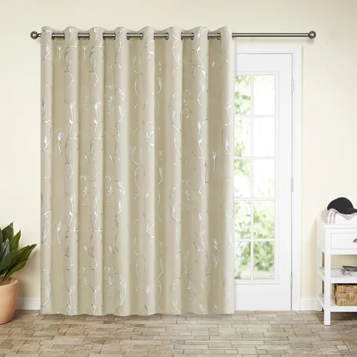 Vista 107 de BUHUA Juego de 2 paneles de cortinas opacas con estampado de vid plateada, cortinas con aislamiento térmico para oscurecer la habitación