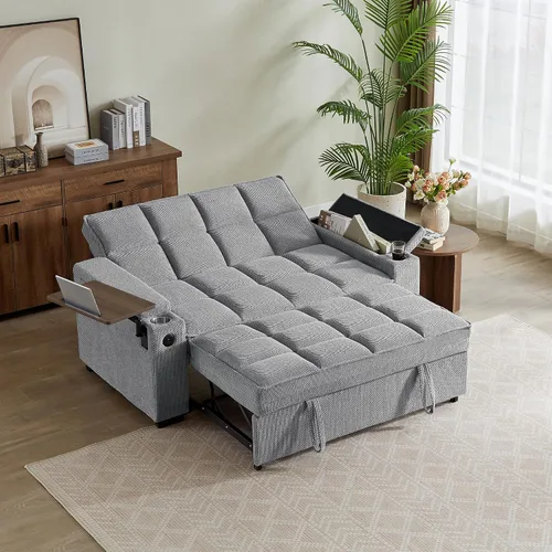 Vista 18 de Auvsoce - Sofá cama biplaza de 65 pulgadas, sofá convertible para sala de estar, sofá para RV con respaldo ajustable, chaise longue, mesa lateral