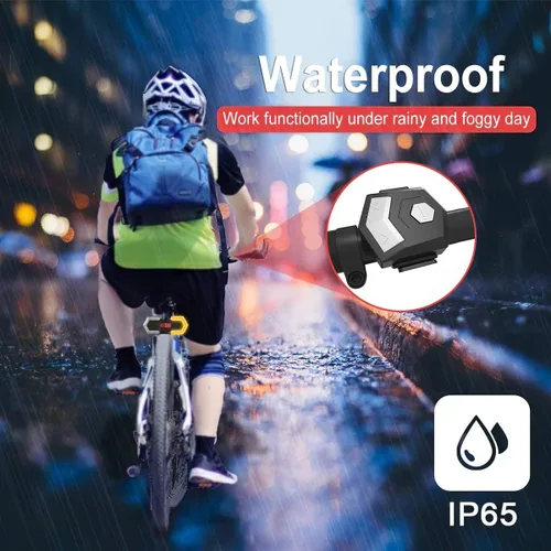 Vista 4 de Luz trasera de bicicleta con señal de giro, intermitentes de bicicleta delantera y trasera, luz trasera dividida para bicicleta 5 modos, recargable