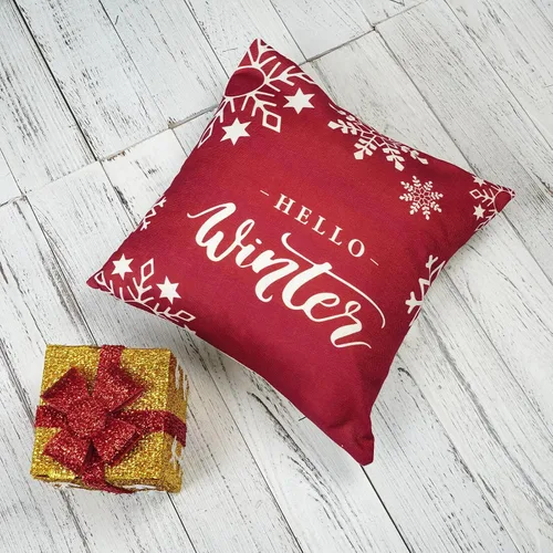 Vista 4 de ONWAY Juego de 2 fundas de almohada de Navidad de 18 x 18 pulgadas, decoraciones rojas de Feliz Navidad, copos de nieve de invierno para exteriores