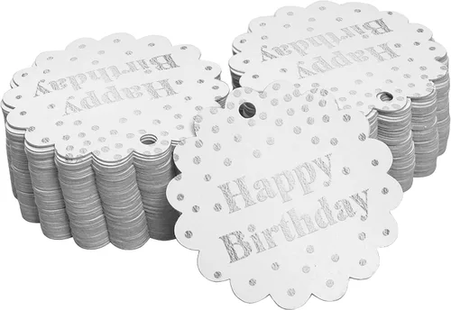 Vista 11 de Etiquetas de papel para colgar con texto en inglés «Happy Birthday» (50 unidades)