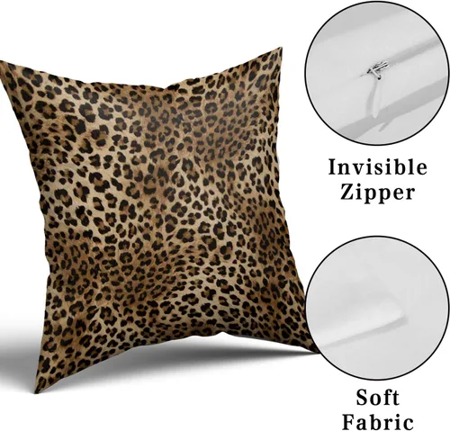 Vista 3 de Fundas de almohada marrón leopardo - 2 piezas Funda de almohada de guepardo 18x18 pulgadas Fundas de almohada de algodón con estampado de animales