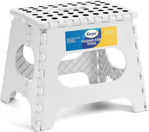 Vista 8 de Korpai Taburete plegable de 9 pulgadas para adultos, niños, taburetes plegables antideslizantes con mango portátil, taburete plegable de plástico