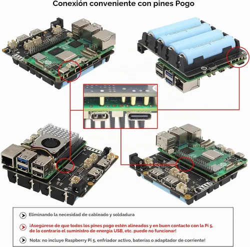 Vista 5 de Geekworm X1202 5V UPS placa de expansión para Raspberry Pi 5, entrada ancha