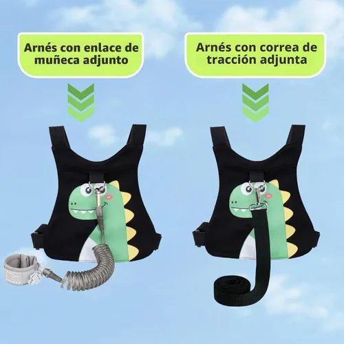 Vista 2 de Correa de arnés para niños pequeños, correa de seguridad 4 en 1 con patrón de dinosaurio, correa ajustable para niños y niñas, evita que se caigan