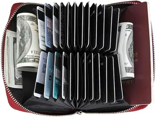 Vista 23 de boshiho Cartera con bloqueo RFID de 24 ranuras para tarjetas de crédito, de piel auténtica, organizador de múltiples tarjetas, con cremallera