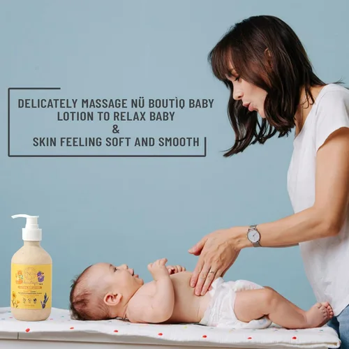 Vista 2 de Loción vegana orgánica para bebés, caléndula y lavanda para una hidratación suave durante el sueño, recién nacidos y todo tipo de piel, botella
