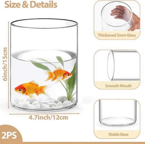 Vista 2 de TBWIND 2 piezas de jarrones cilíndricos de vidrio para centros de mesa, jarrones de flores de boca ancha de 15.2 cm x 11.9 cm, portavelas Hurricane