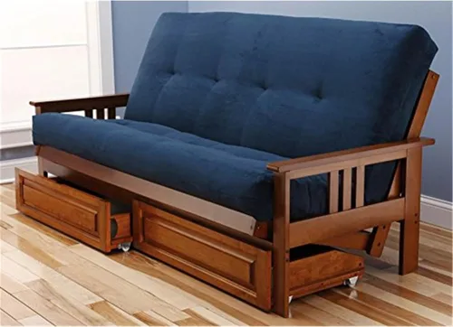Vista 43 de Maykoosh Marco de futón completo de refinamiento rústico con cajones de almacenamiento, blanco antiguo/bronceado, madera dura clásica con brazos