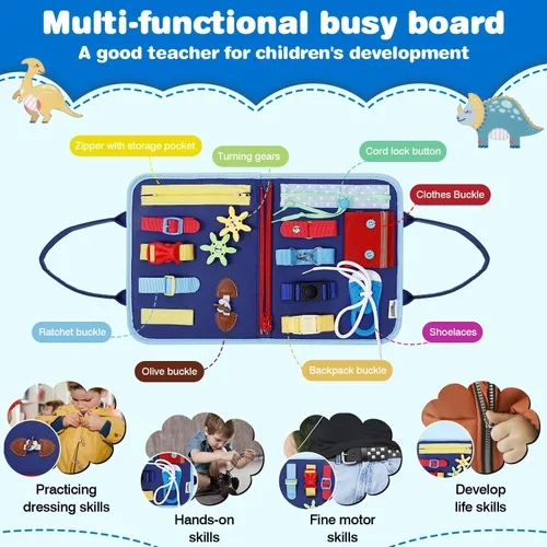 Vista 4 de JHkim Busy Board - Juguetes Montessori para niños y niñas de 1, 2, 3, 4 años Regalos, juguete sensorial para niños pequeños de 1 a 3 años