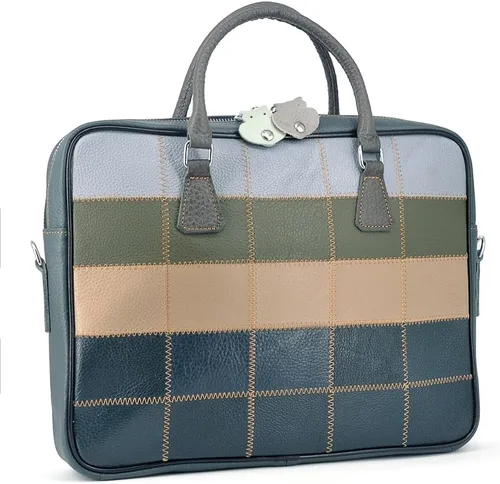 Vista 7 de Top Grain Leather Laptop Bag Handbag Multicolor Patchwork Laptop Messenger Crossbody Shoulder Bags for Men and Women
