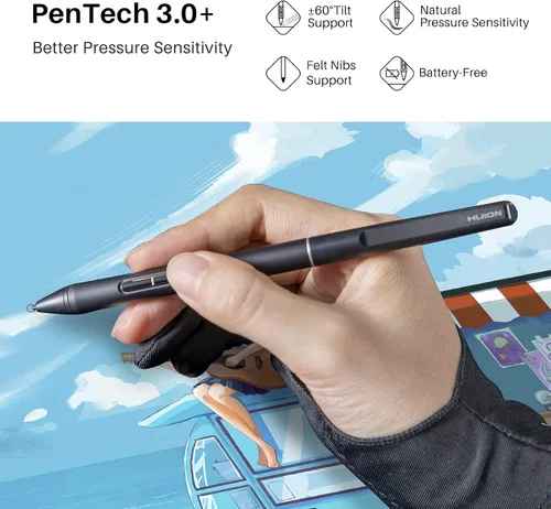 Vista 5 de HUION Bolígrafo delgado PW550S de 0.374 in de diámetro para Huion Inspiroy 2/Giano/Keydial/Dial 2, K12/K13/K16(2021)/K22/K24 Series, Kamvas Pro 13