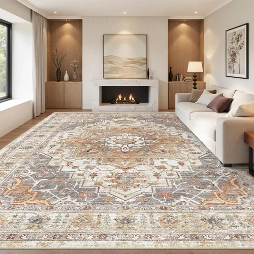 Vista 51 de befbee - Alfombra para sala de estar, lavable y resistente a manchas, con base antideslizante, ideal para dormitorio y cocina, decoración clásica