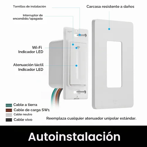 Vista 8 de Geeni Interruptor de luz inteligente con atenuación Wi-Fi, sin concentrador, Alexa y Google Home