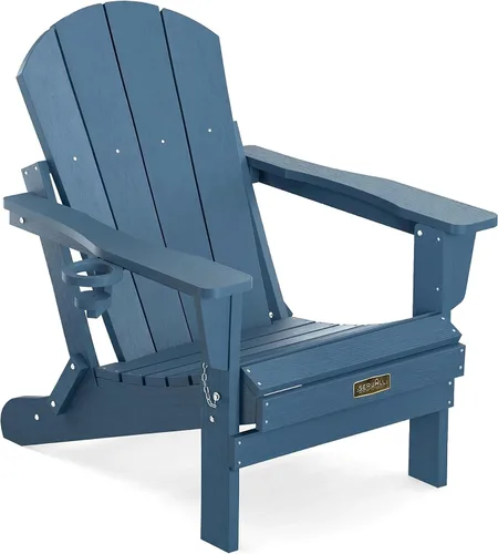 Vista 91 de SERWALL Silla Adirondack plegable para exteriores, silla de patio con portavasos - Ejército