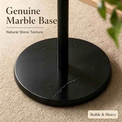 Vista 4 de smusei Mesas de bebidas para espacios pequeños, mesa auxiliar de pedestal con base de mármol, pequeña mesa auxiliar redonda negra para sofá, silla