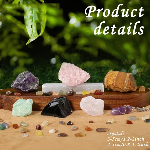 Vista 6 de MAIBAOTA Juego de 17 cristales y piedras curativas, 14 piezas de cristales curativos crudos y piedras de chakra, amatista, cuarzo rosa, selenita