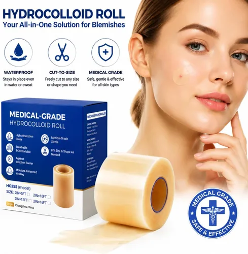 Vista 3 de Rollo hidrocoloide para el cuidado de heridas, vendajes hidrocoloides de 2 pulgadas x 5 pies con autoadhesivo, cortado a medida, ultra absorbente