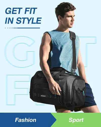 Vista 3 de BAGSMART Bolsa de gimnasio para hombres y mujeres, bolsa de viaje deportiva con compartimento para zapatos y bolsillo húmedo, bolsa de transporte