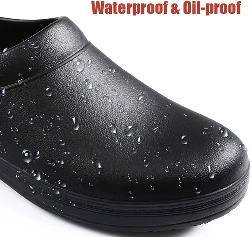 Vista 5 de SECHRITE Zapatos de chef para mujeres y hombres, antideslizantes, para jardín, trabajo, cocina, impermeables, antideslizantes, zuecos de enfermería