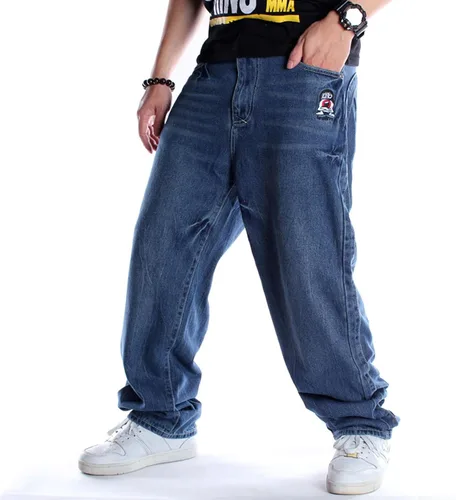 Vista 2 de Y2K Jeans - Pantalones de mezclilla para hombre, estilo hip hop, estilo vintage, bordados, estilo gótico, recto, holgados, pierna ancha