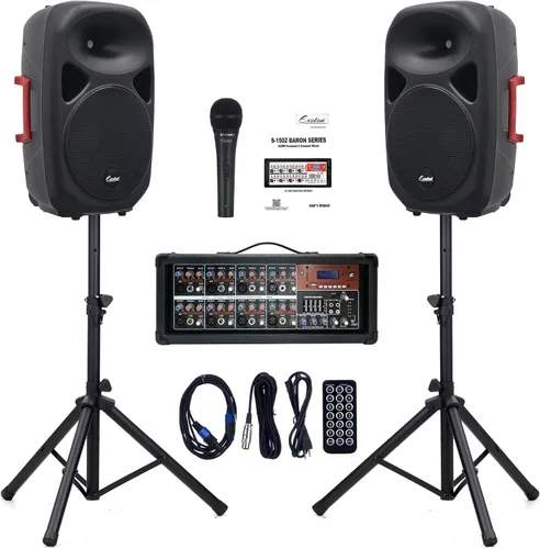Vista 9 de EXOTON S-1202 Sistema PA Bluetooth de 12 pulgadas con juego de mezclador eléctrico, altavoces pasivos con mezclador de 6 canales, soportes