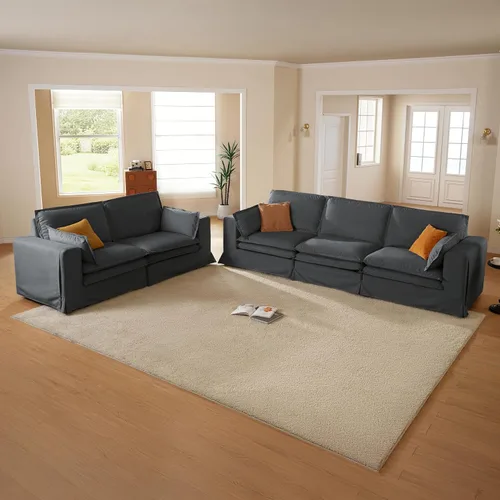 Vista 15 de Juego de sofá de 2 piezas de gran tamaño de 125 pulgadas para sala de estar, funda extraíble lavable, cómodo sofá nube de 3 plazas y sofá biplaza