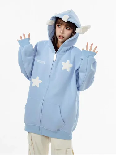 Vista 6 de grhaat Kawaii Angel Wings Star Sudadera con capucha Y2k Anime japonés cremallera Harajuku Casual Sudadera Cutecore Diseñador Streetwear